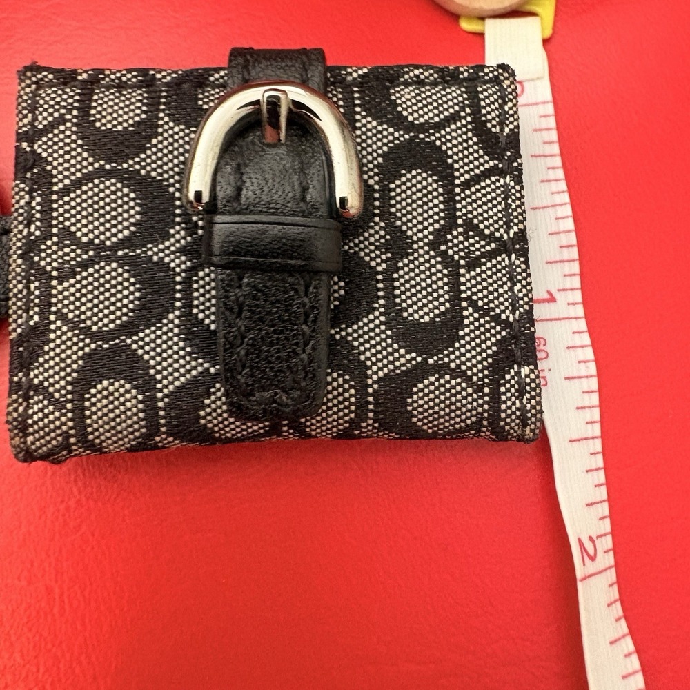 Vintage Y2K Coach Photo Key Chain Ring Jaquard Black Grey Leather Mini Rare - Picture 6 of 11
